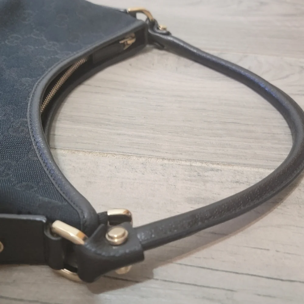 💝 GUCCI GG Abbey Canvas Medium D-Ring Hobo shoulder Bag- Black.